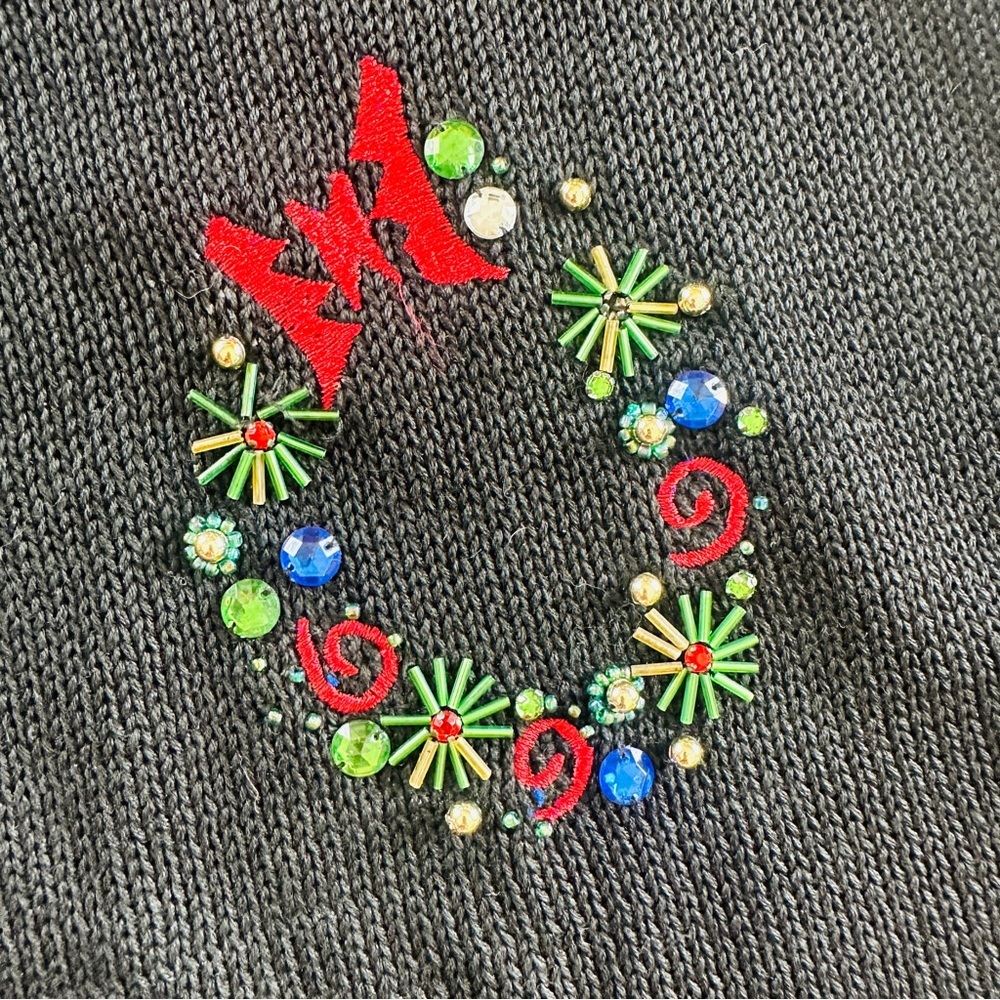 Karen Scott Black Sweater with Colorful Wreaths - Picture 5 of 8